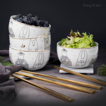 Hoften Bowl Chopstick Set Forest Party 8 pieces of fashion ceramic tableware small fresh dining bowl box package