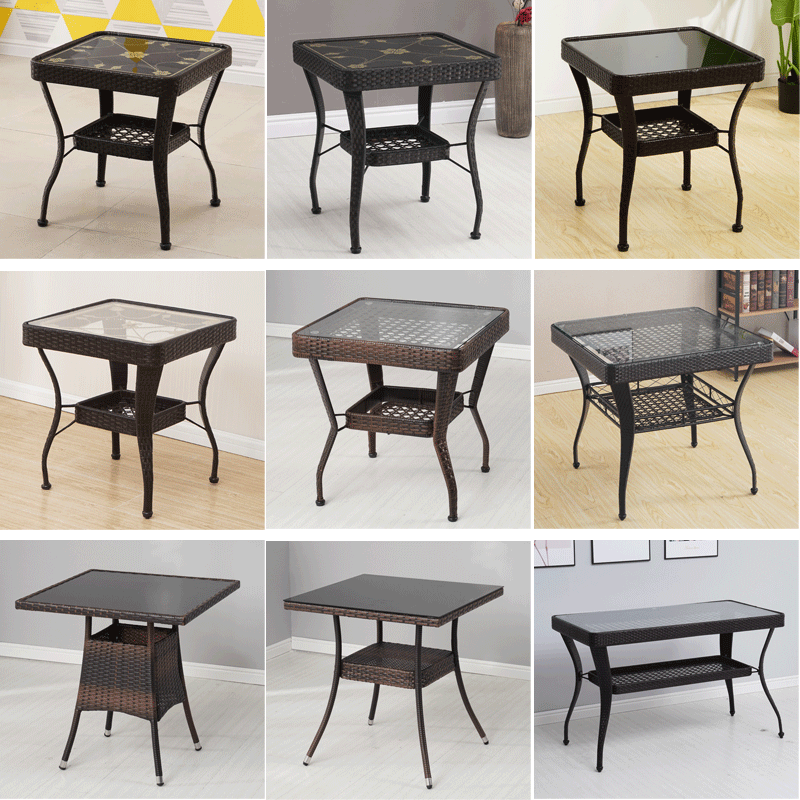 Rattan balcony small coffee table home tea table dining table courtyard outdoor simple square table leisure iron terrace mahjong table