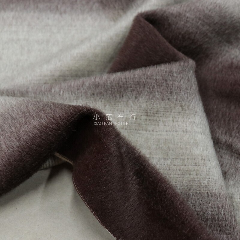 Angola Red and White Striped Gradient Pure Wool Long-Haired Fabric for Autumn and Winter Coats, Drapey Soft Vest and Suit Material