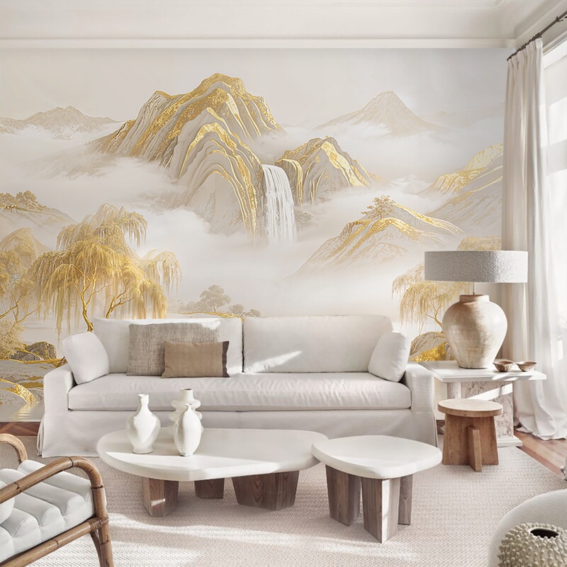 Golden Chinese-Style Three-Dimensional Relief Landscape Painting Wall Covering for Living Room Tv Background Wall, High-End and Grand Chinese-Style Wall Art Golden Chinese-Style Three-Dimensional Relief Landscape Painting Wall Covering for Living Room Tv Background Wall, High-End and Grand Chinese-Style Wall Art