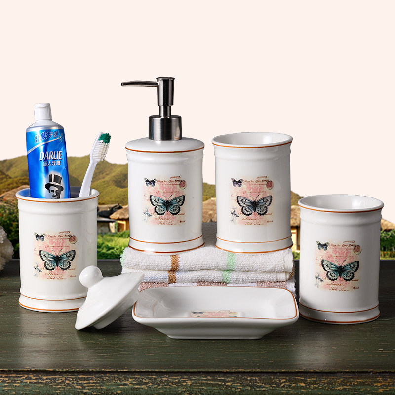 American pastoral ceramic bathroom five-piece set creative bathroom supplies makeup room toothware mouthwash cup wash cup set