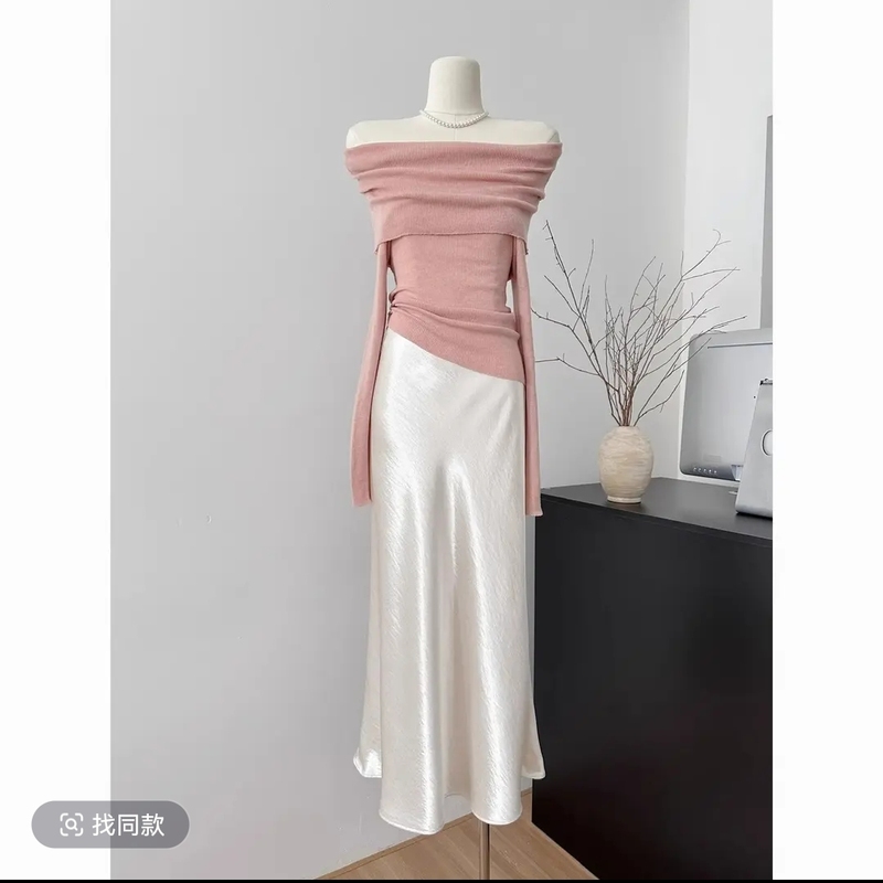 Spring and Summer Stunning Satin Skirt with a Glossy Finish, High-Waisted, Slimming, Gold Satin Fishtail Skirt