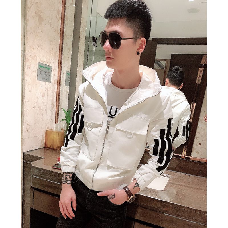 2021 New Ins Tide Men's Wear Jacket Society Youth Tandem Hat Jacket Man Spirit Little Guy White Blouse Man