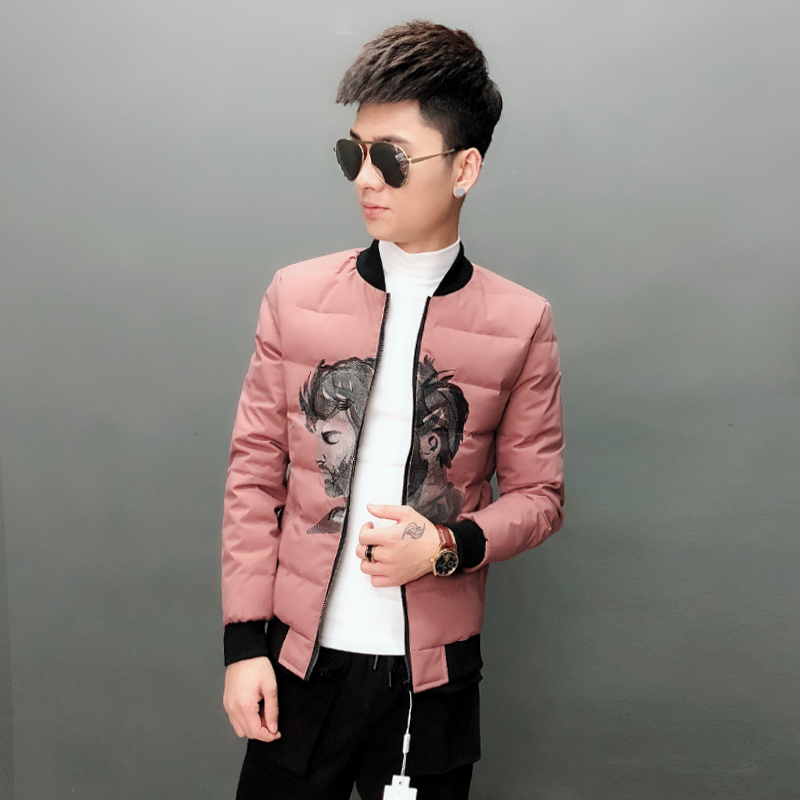 2021 Men winter new cotton clothing Han style personality cartoon fashion handsome net red cotton coat