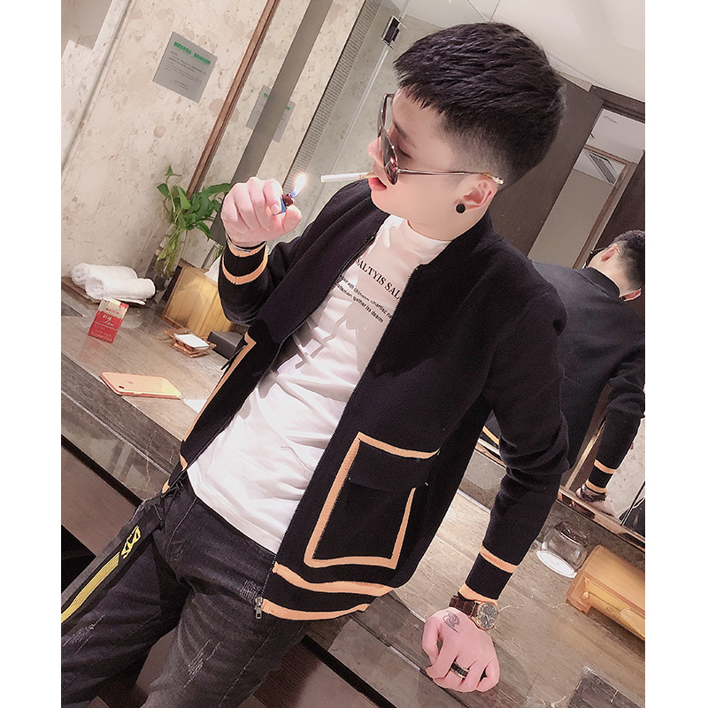 New Spring Autumn Tide Men's Cardio-hoodie Jacket Man Society Youthful Vitality Blouse Spirit Little Guy Knit Mesh Red Knitwear