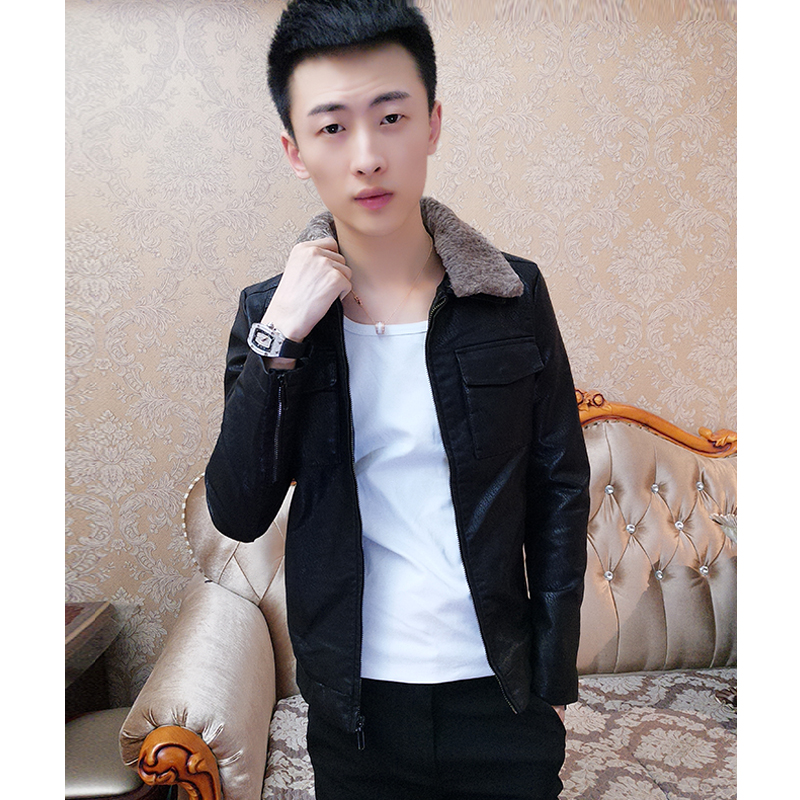 Tidal Male Thickened Fur Collar Leather Jacket Man Autumn Winter Workout Trend Locomotive Jacket Plus Suede Korean Version Handsome Fur Coat Blouse-Taobao