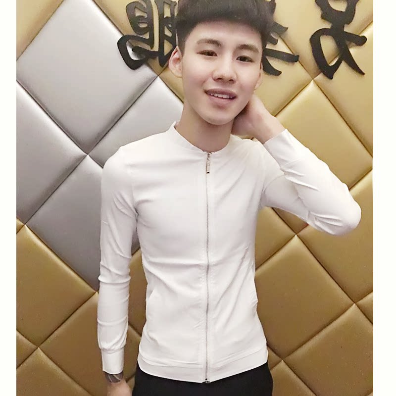 2021 spring new small size men's stand-up collar jacket small shirt quick hand red man alternative Peng with slim thin jacket