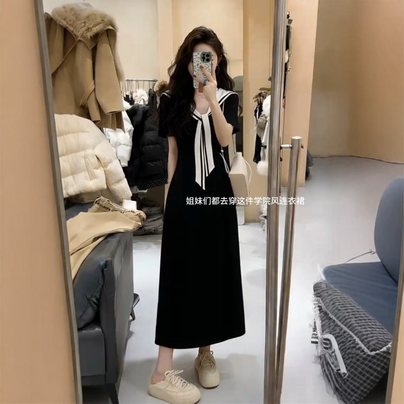Plus-Size Women's Summer High-End College-Style Shawl Dress, Lazy Style Design, Slimming Little Black Dress for Fat Women Plus-Size Women's Summer High-End College-Style Shawl Dress, Lazy Style Design, Slimming Little Black Dress for Fat Women