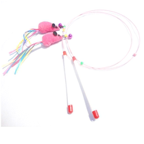 Spot color mint mouse type steel wire cat teasing stick with bells toy air flying cat supplies
