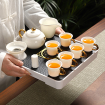 Sheep fat jade Kung Fu tea set Dehua White Porcelain tea pot set Household cover bowl Light luxury high-end ceramic teacup
