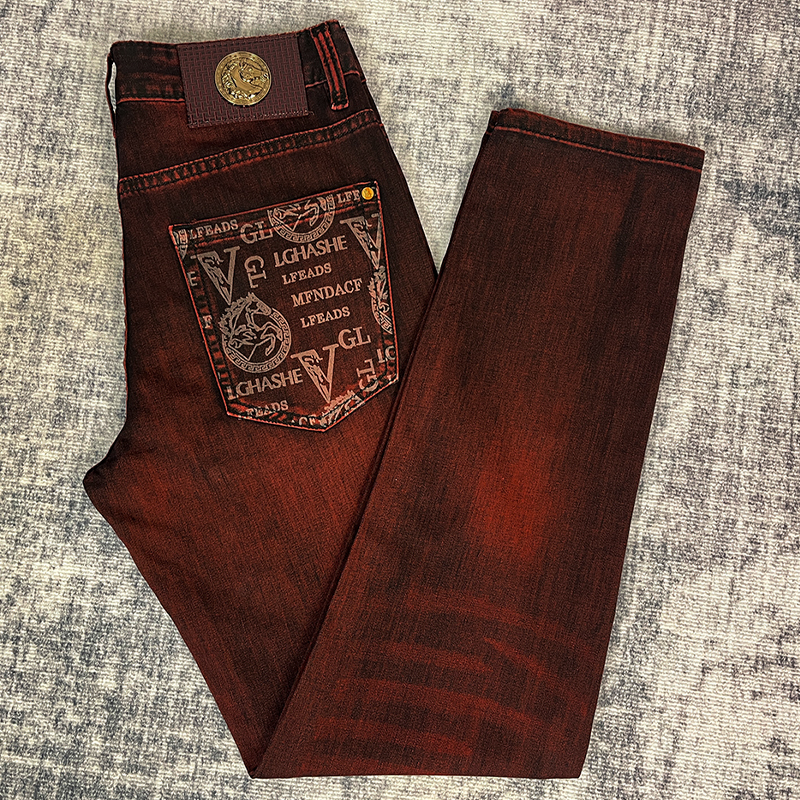 European High-End Trendy Printed Men's Jeans 2026 Spring/Summer Thin Slim Straight Stretch Casual Long Pants