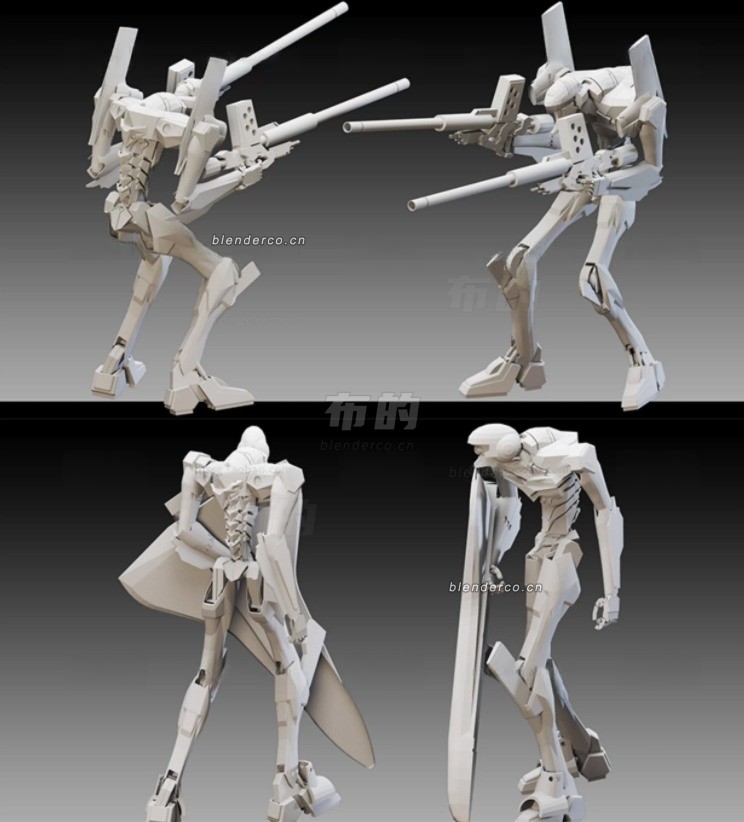 5个Blender科幻机甲机器人3D武装模型 白膜无材质