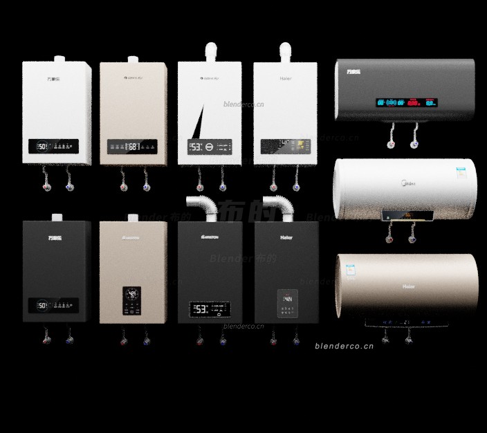 热水器燃气热水器blender模型布的网-04