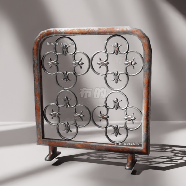 blender壁炉铁火护栏模型_blender布的32