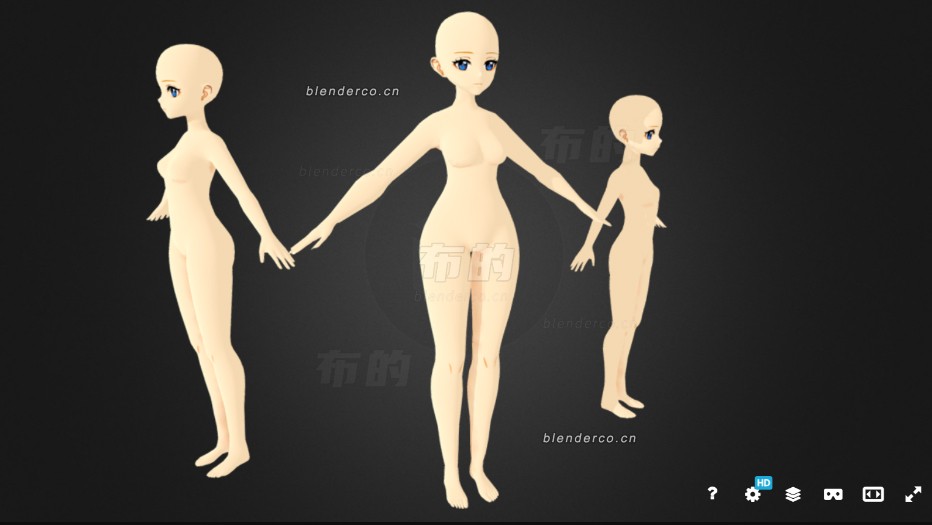 Genshin Style Anime Female Base Mesh For Blender 原神风格动画女性基础模型/素体 by David Onizaki