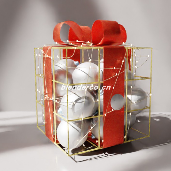 blender线框 LED 礼品盒和球模型_blender布的140