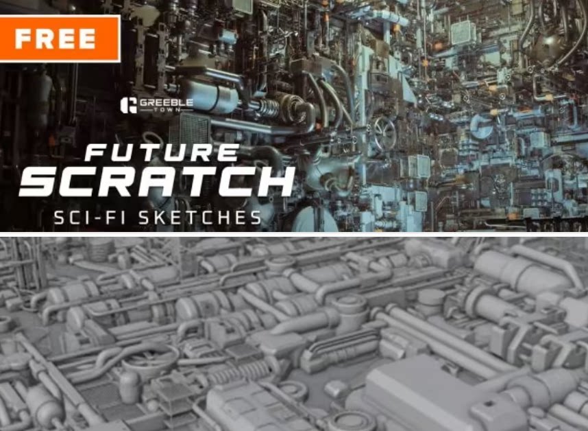 Blender科幻管道零部件3D模型资产 Future Scratch Sci-Fi Sketches – Scifi Kitbash Greeble Assets