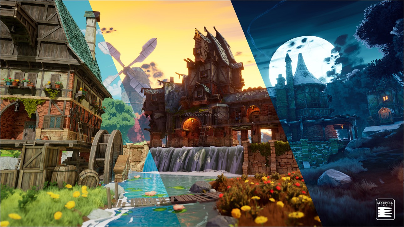 UE4UE5吉卜力卡通风格化世界山 河流 湖泊 雪 小镇 田野场景资产合集