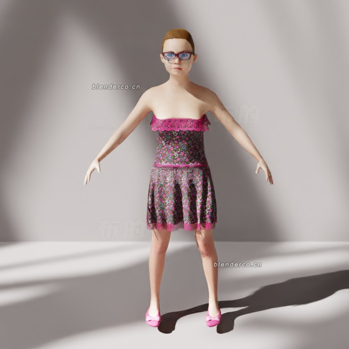 blender乔安娜角色绑定模型_blender布的02
