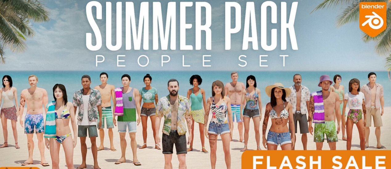 Blender夏日海滩人物角色3D模型资产免费下载Summer Pack – People Set