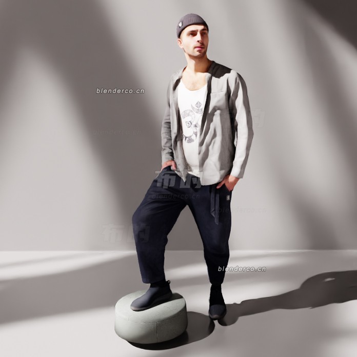blender脚踩石墩的男士模型_blender布的146