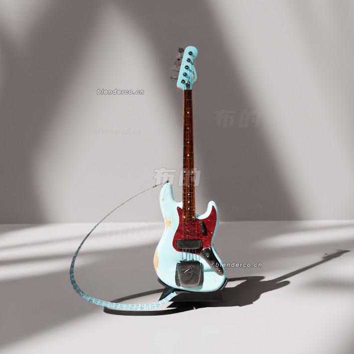 blender芬达爵士贝斯定制款蓝色做旧吉他模型_blender布的226