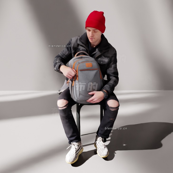 blender解开背包拉链的男人模型_blender布的150