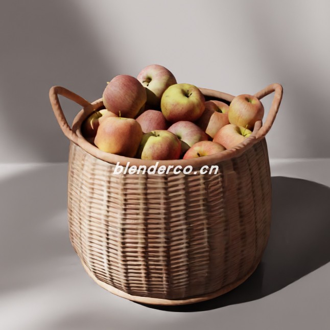 blender装有苹果的柳条篮模型_blender布的83