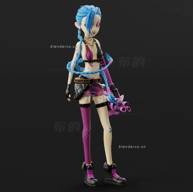 blender游戏女角色金克丝模型_blender布的24