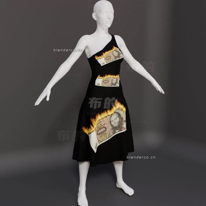 blender烧钱印花图案连衣裙模型_blender布的19