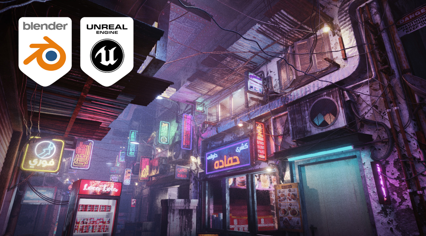 Blender开罗市赛博朋克街道-动画霓虹灯招牌【免费分享】