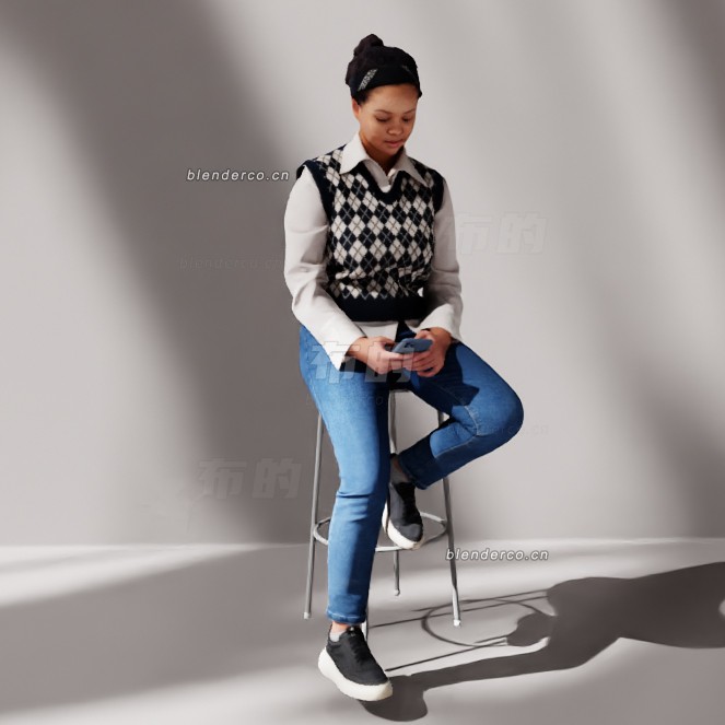 blender玩手机的女人模型_blender布的69