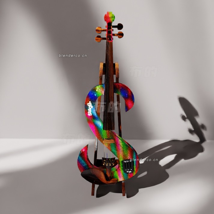 blender带有木制支架的电小提琴模型_blender布的44