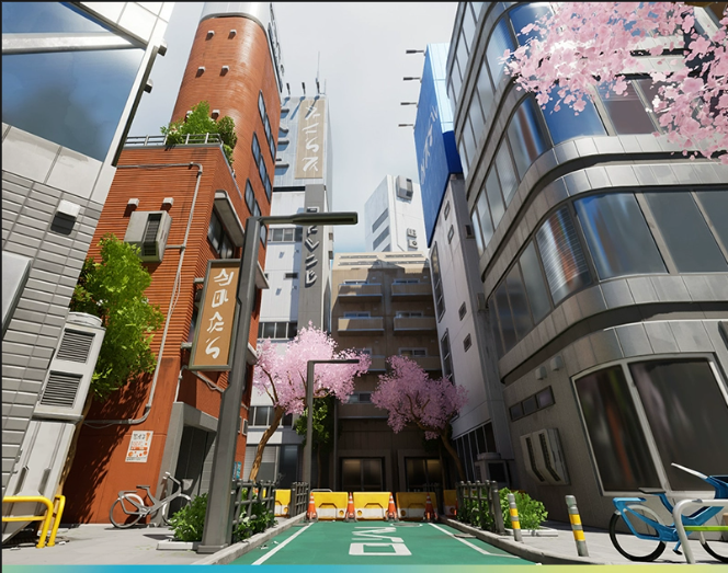 FBX STL OBJ UE5日式风格街道房屋建筑道路城市设施商店模型工程