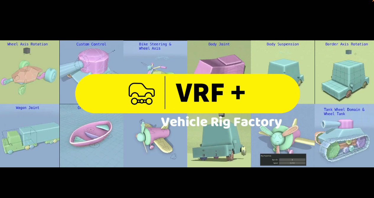 Blender汽车交通工具绑定插件 VRF – Vehicle Rig Factory Plus V0.1.2blender布的