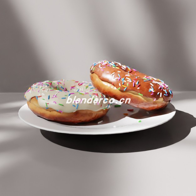 blender盘子上的甜甜圈模型_blender布的80
