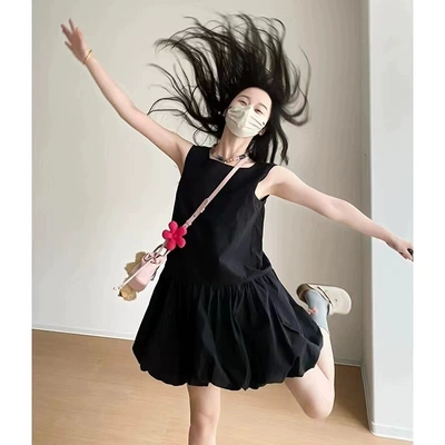 QY2025新款法式碎花吊带长裙子收腰显瘦中长款开叉连衣裙