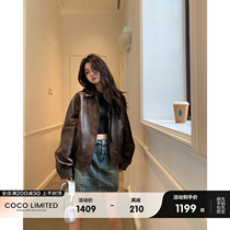 COCO Peel Grass Coffee Block Retro Merillard Import Sheep Leather Leather Clothing Ancient With Jacket Jacket