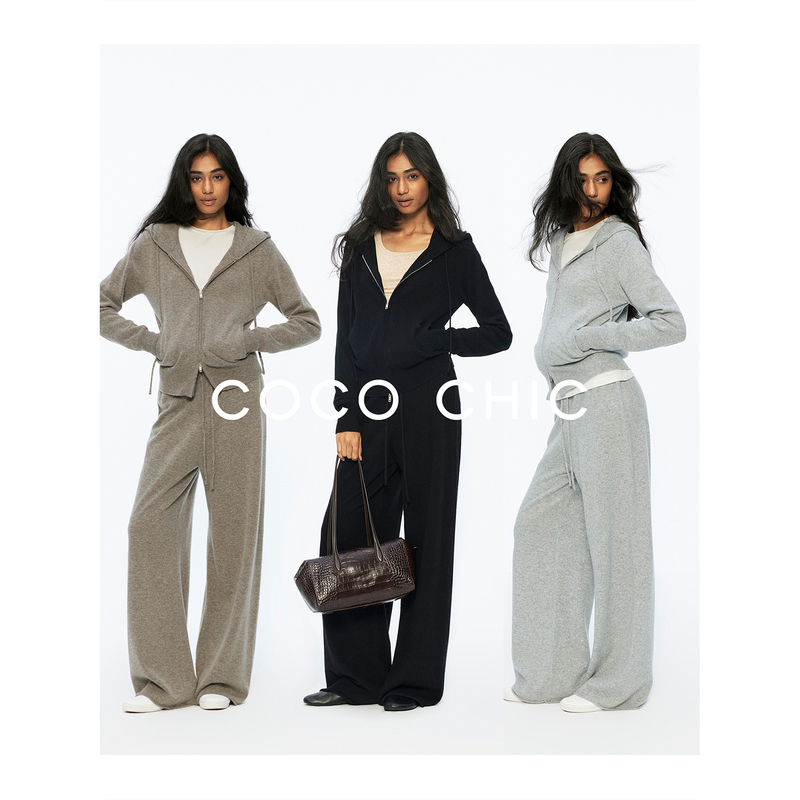 Coco Chic「King Set」High-Density 299g Cashmere and Sheep Wool Custom-Spun Hooded Sweatshirt/Casual Pants