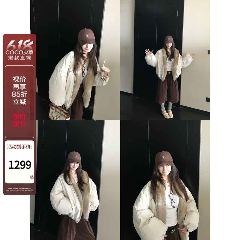 Detachable Wolf Fur & Blue Mink Fur Collar, Comfortable 95% White Goose down Textured Parka down Jacket