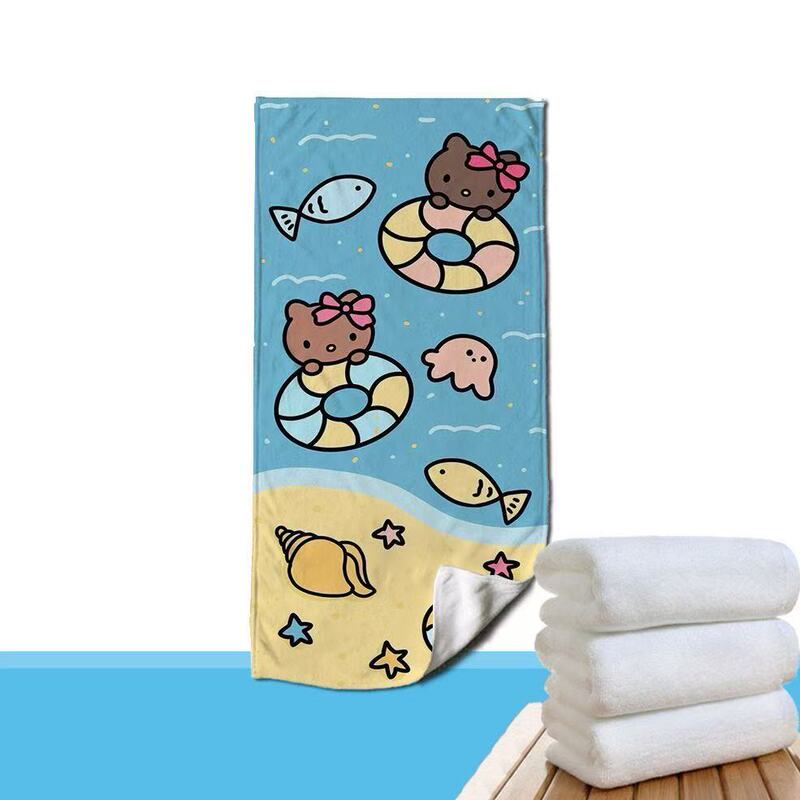 Black Leather Kitty Cat Print Sports Towel Gym Beach Seaside Yoga Sweat Towel Absorbent Cartoon