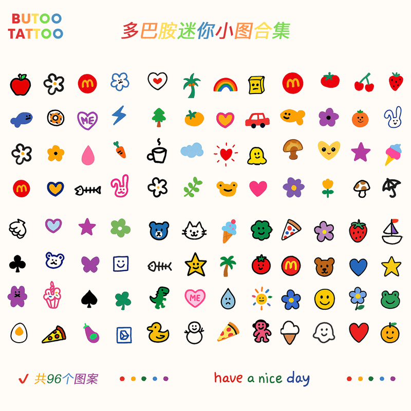 Butoo |   [96 Dopamine Mini Picture Set] Mini Cute Tattoo Stickers Waterproof Finger Tattoo Stickers
