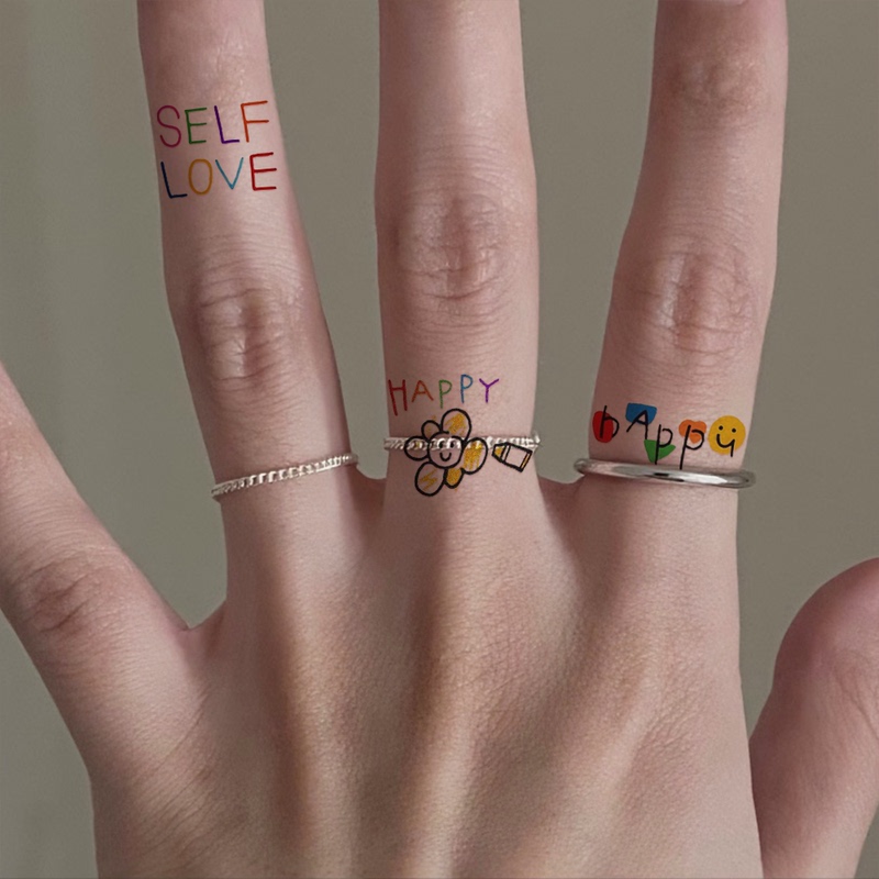 Butoo Tattoo Stickers, Finger Tattoo Stickers, Letter Tattoo Stickers, Waterproof, Women's Long-Lasting Niche Colorful Tattoo Stickers
