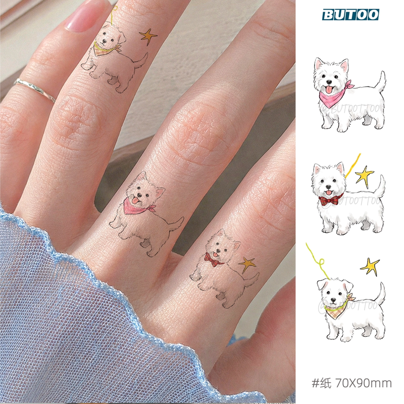 Butoo Tattoo Stickers Cute Dog Diary West Highland White Terrier Tattoo Stickers for Women Waterproof Long-Lasting Finger Stickers Butoo Tattoo Stickers Cute Dog Diary West Highland White Terrier Tattoo Stickers for Women Waterproof Long-Lasting Finger Stickers