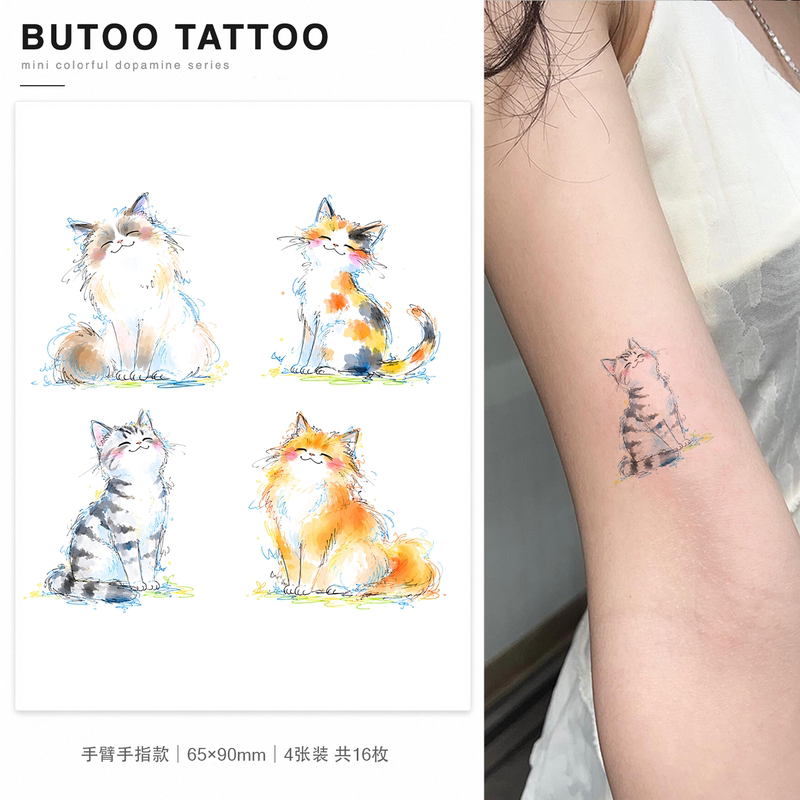 Butoo Tattoo Stickers Colorful Sketch Kitten Tattoo Stickers for Women Waterproof Long-Lasting Arm Wrist Cute Pet Stickers Butoo Tattoo Stickers Colorful Sketch Kitten Tattoo Stickers for Women Waterproof Long-Lasting Arm Wrist Cute Pet Stickers