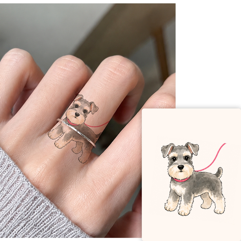 Butoo Tattoo Stickers Cute Schnauzer Puppy Ring Tattoo Stickers for Women Waterproof Long-Lasting Finger Pet Stickers