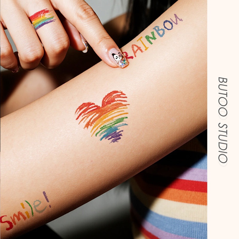 Butoo Tattoo Stickers Rainbow Heart Tattoo Stickers for Women Waterproof Long-Lasting Tattoo Stickers Cute Finger Tattoo Stickers