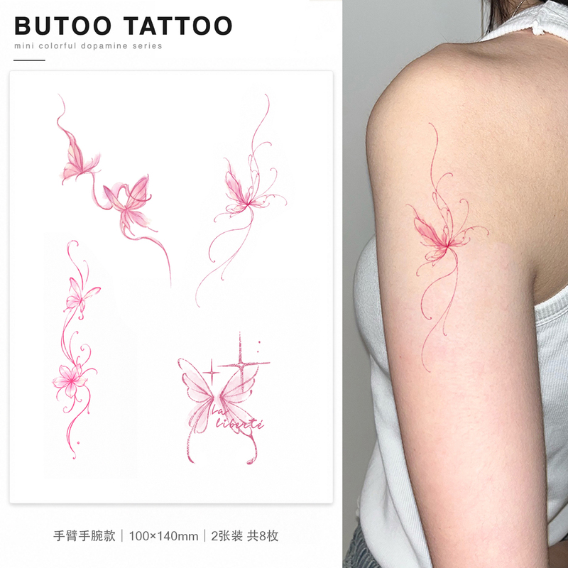 Butoo Tattoo Stickers Floating Butterfly Pink Butterfly Tattoo Stickers for Women Waterproof Long-Lasting Wrist Collarbone Flower Vine Butoo Tattoo Stickers Floating Butterfly Pink Butterfly Tattoo Stickers for Women Waterproof Long-Lasting Wrist Collarbone Flower Vine