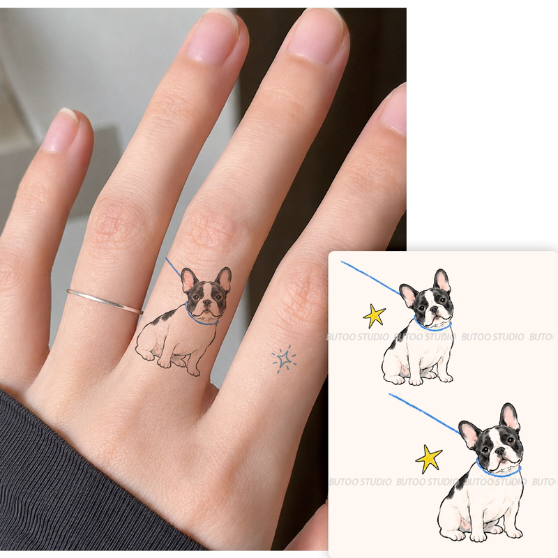 Butoo Tattoo Stickers Cute Dog Diary French Bulldog Tattoo Stickers for Women Waterproof Long-Lasting Finger Cute Puppy Stickers