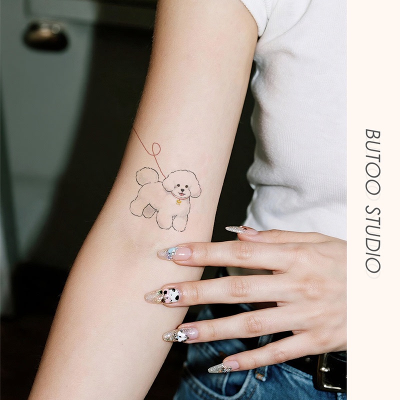 Butoo Tattoo Stickers | Cute Bichon Puppy Pet Tattoo Stickers Waterproof Long-Lasting Colorful Arm Finger Tattoo Stickers